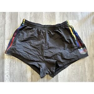 Adidas Shorts Womens Large Pacer 3-Stripes‎ Black Multicolor lined Pride Rainbow